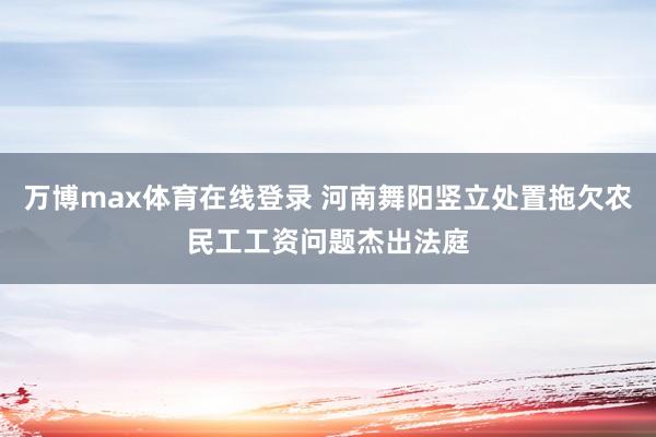 万博max体育在线登录 河南舞阳竖立处置拖欠农民工工资问题杰出法庭